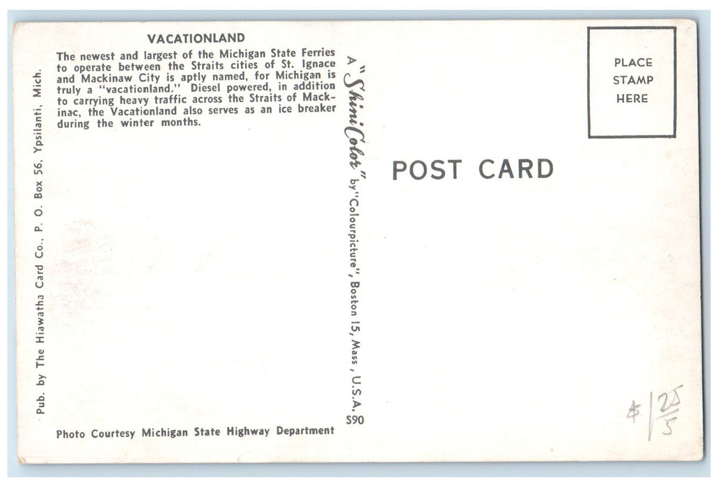c1940's Pere Marquette Railway Largest & Powerful Carferry Manitowoc WI Postcard