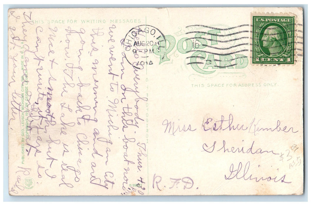 1914 Steamship Theodore Roosevelt Michigan City Indiana IN Chicago IL Postcard