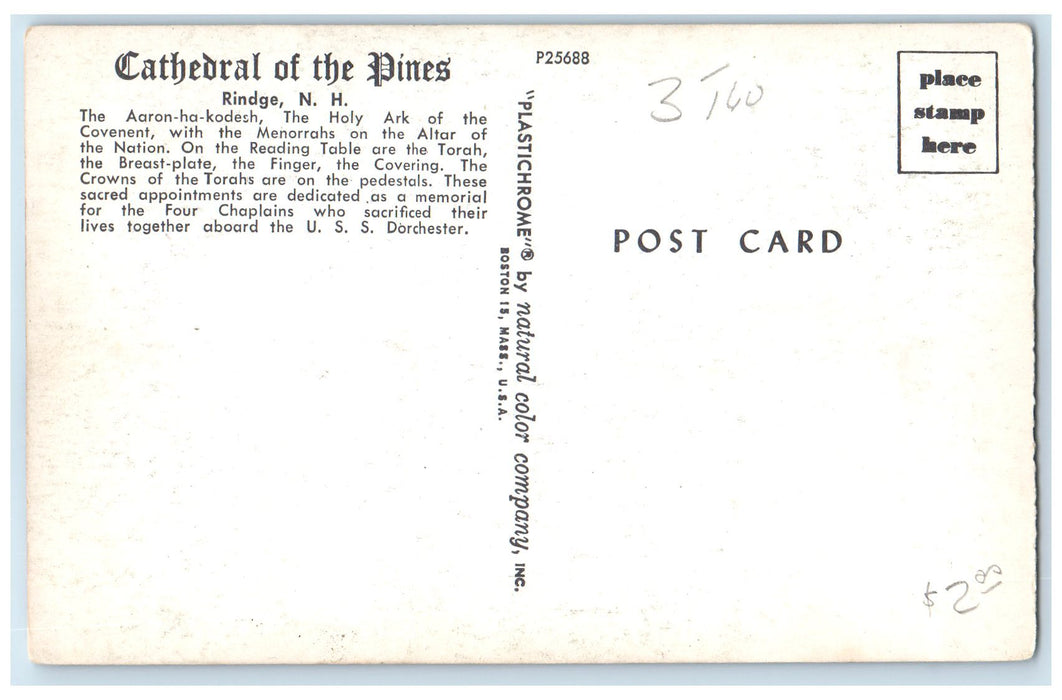 c1950's Cathedral Of Pines Holy Ark Of Covenant Rindge New Hampshire NH Postcard