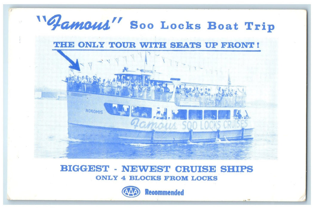 c1940's Famous Soo Locks Boat Trip Advertisement Scene Unposted Chrome Postcard