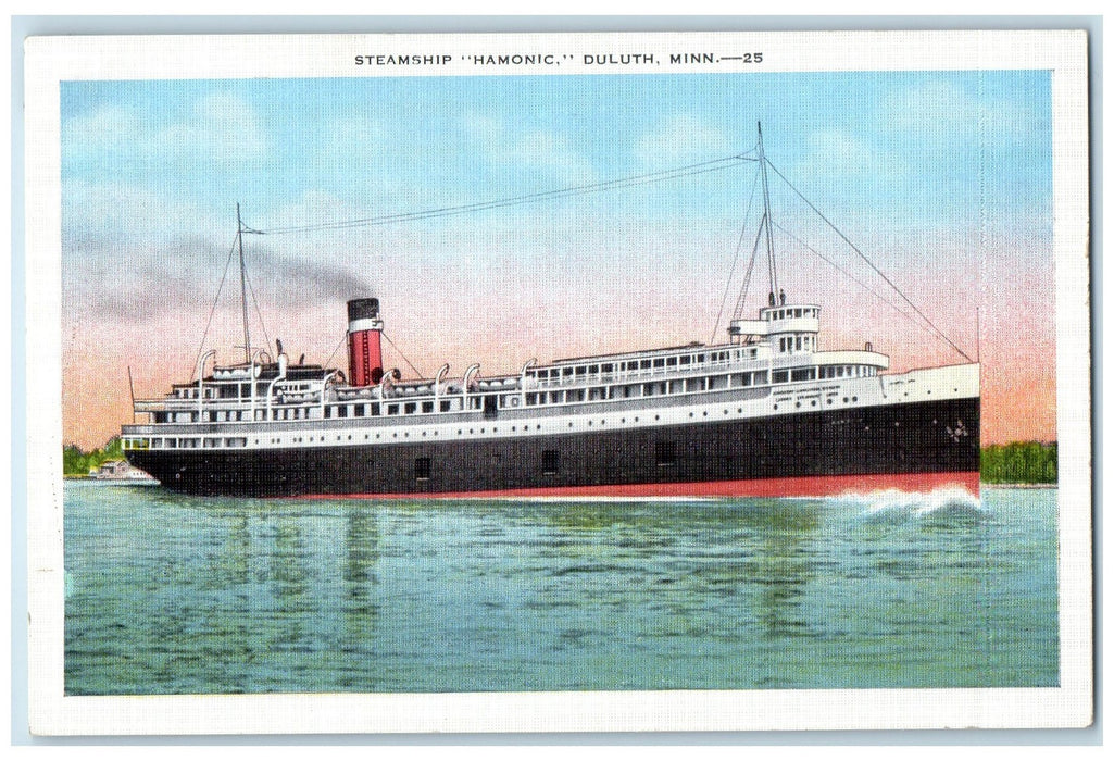 c1940's Steamship Hamonic Scene Operating Between Detroit And Duluth MN Postcard