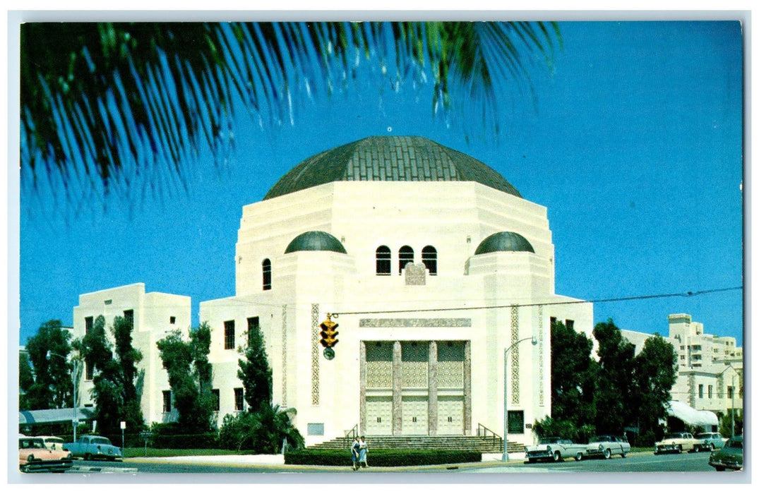 c1950's Temple Emanuel Building Traffic Light Miami Beach Florida FL Postcard