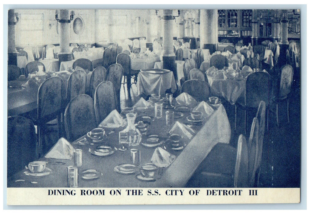 c1940s Dining Room On Steamship City Of Detroit III Detroit Michigan MI Postcard