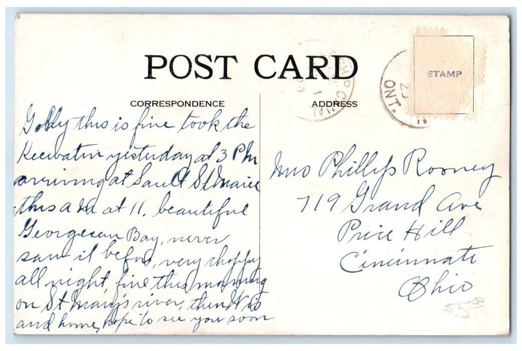 1923 CPR Great Lakes Steamer Assiniboia Ontario Canada CA Posted Boats Postcard