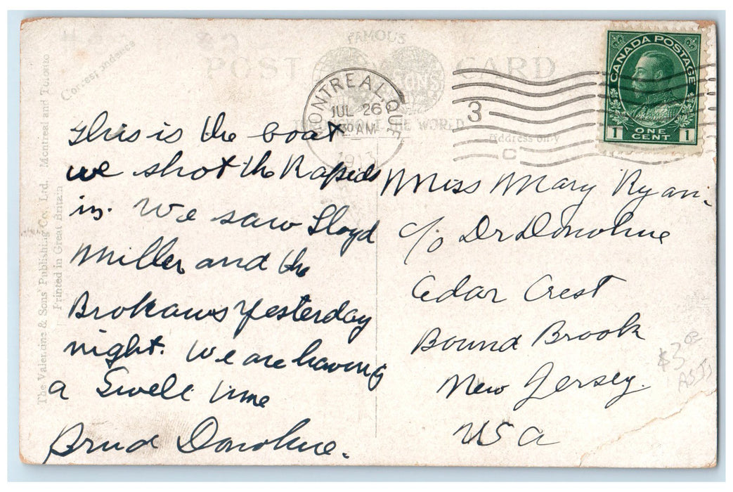 1913 Steamer Rapids Prince Scene Prescott And Montreal Quebec Canada CA Postcard