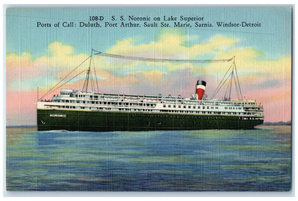 c1940's Steamship Noronic On Lake Superior Sault Ste. Marie Michigan MI Postcard
