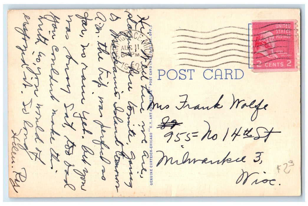 1952 Michigan State Auto Ferry City Of Cheboygan Saint Ignace MI Posted Postcard