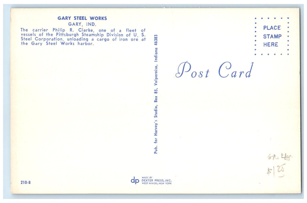 c1960s Gary Steel Works Philip R. Clarke Scene Gary Indiana IN Unposted Postcard