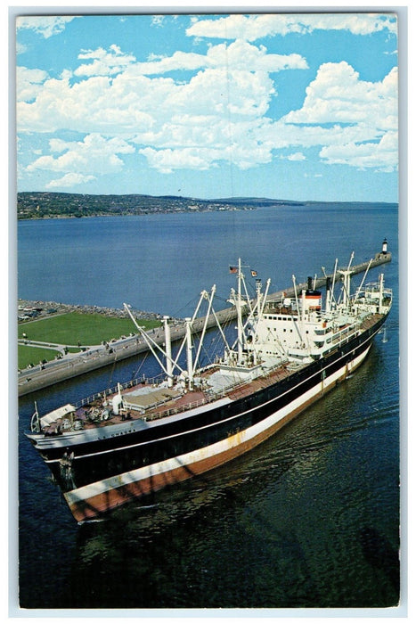 c1960's LaChacra British Ship Entering Harbor Of Duluth-Superior MN Postcard