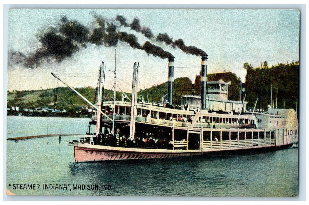 c1910's Steamer Indiana Passengers Scene Madison Indiana IN Unposted Postcard