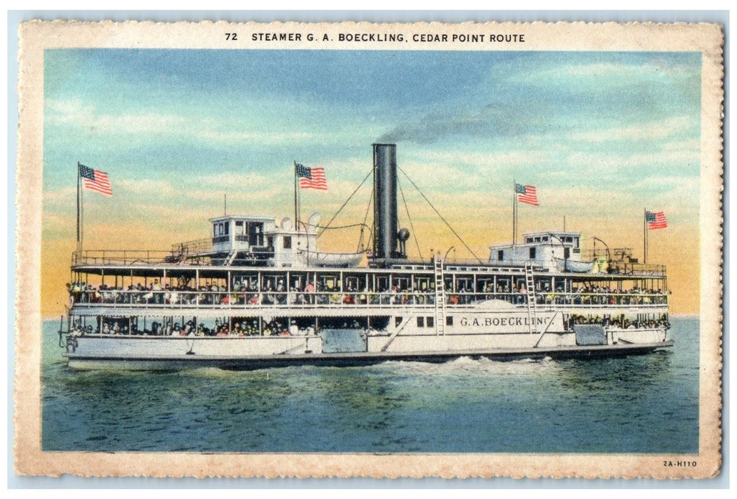 c1940's Steamer G. A. Boeckling Cedar Point Route Sandusky Ohio OH Flag Postcard