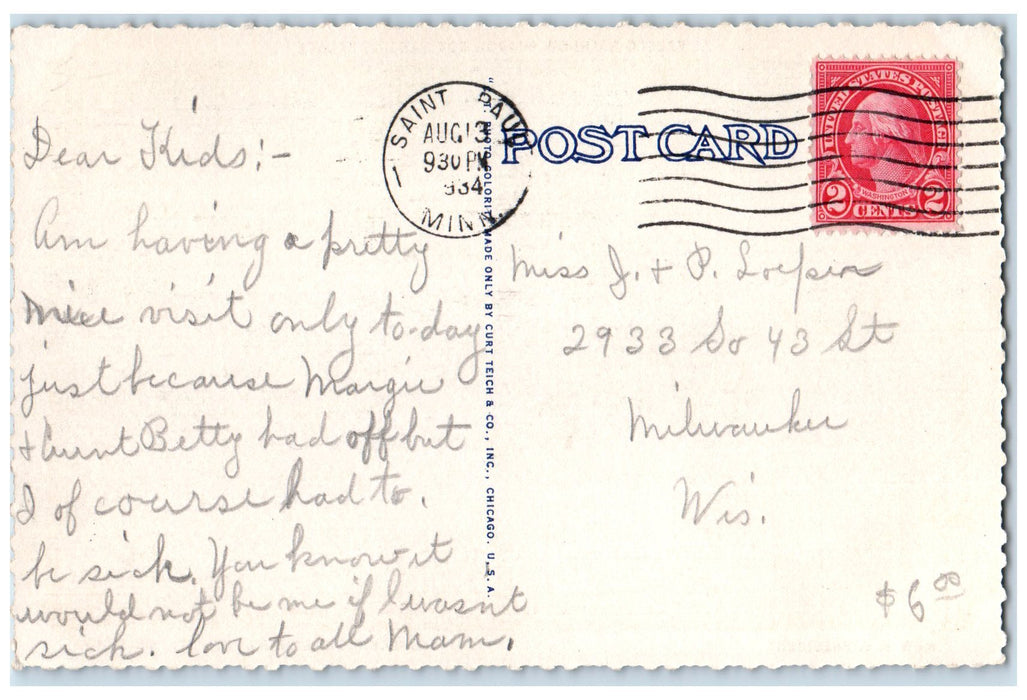 c1940's New Steamship President Streckfus Steamers Inc. Saint Paul MN Postcard