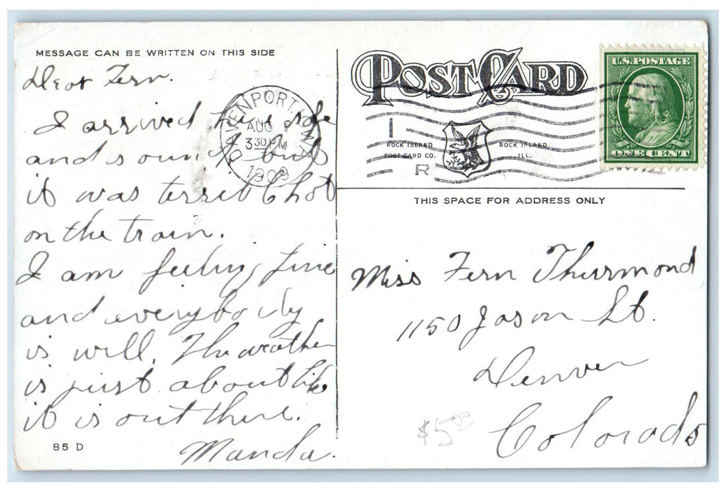 1909 Steamer JS Steamer WW And Barge Venport Iowa IA Posted Passengers  Postcard