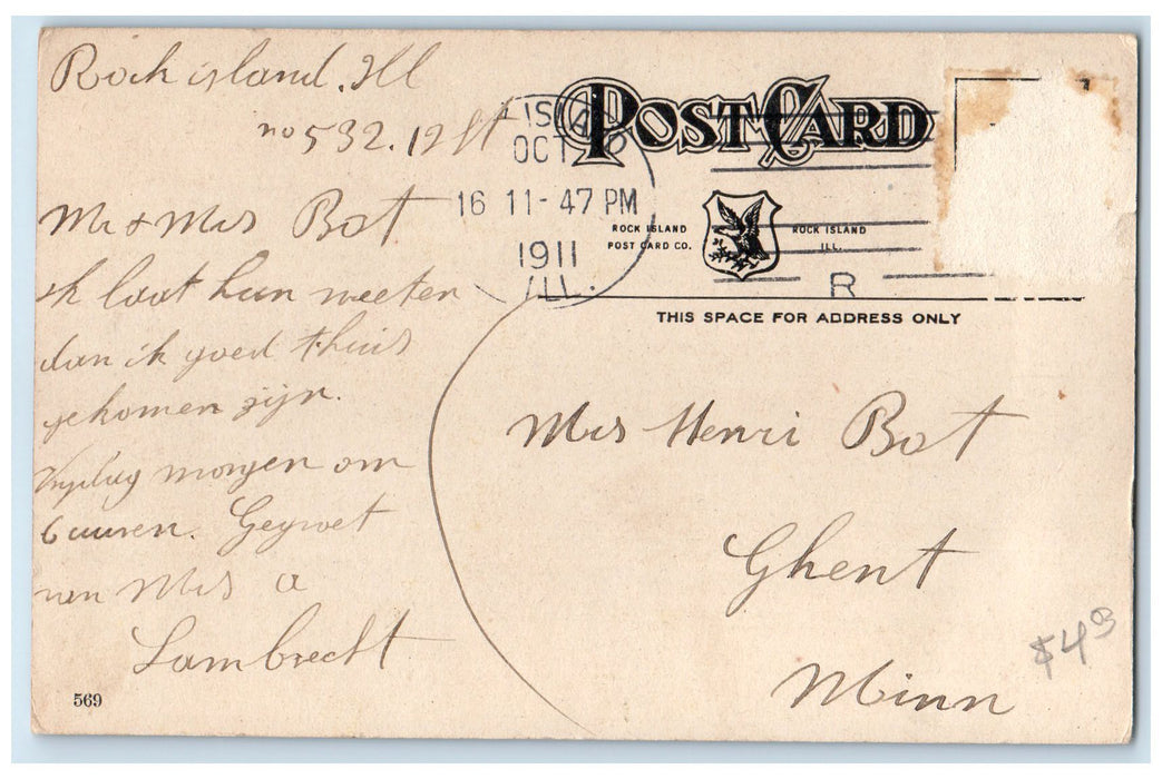 1911 The Ferry Davenport Between Rock Island IL And Davenport IA Posted Postcard