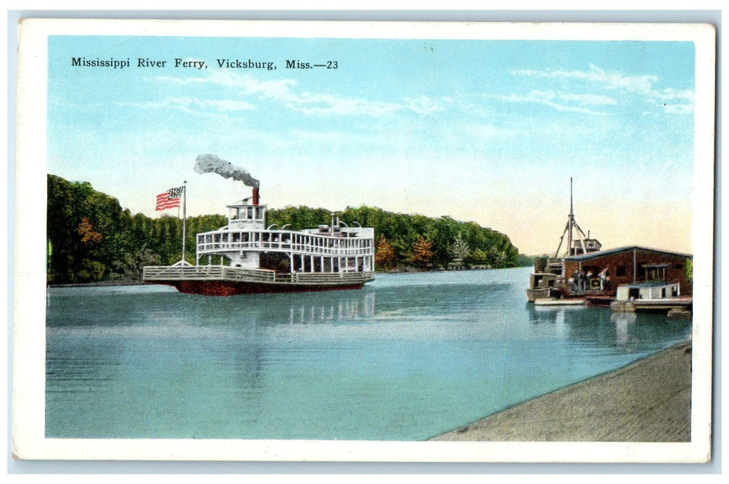 c1920's Mississippi River Ferry Vicksburg Mississippi MS Unposted Flag  Postcard