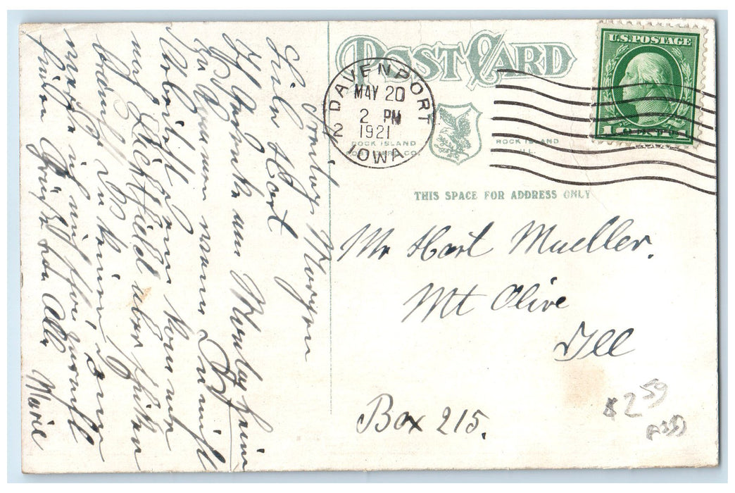 1921 Steamer Saint Paul Passengers Scene Davenport Iowa IA Posted Trees Postcard