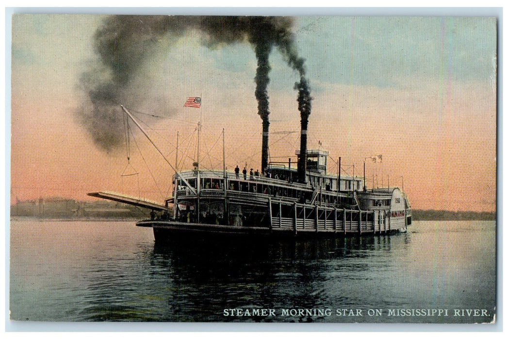 c1910's Steamer Morning Star Scene On Mississippi River Mississippi MS Postcard