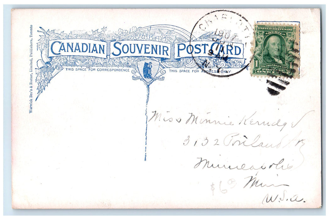 1907 Steamship Kingston Toronto To Montreal Scene Charlotte New York NY Postcard