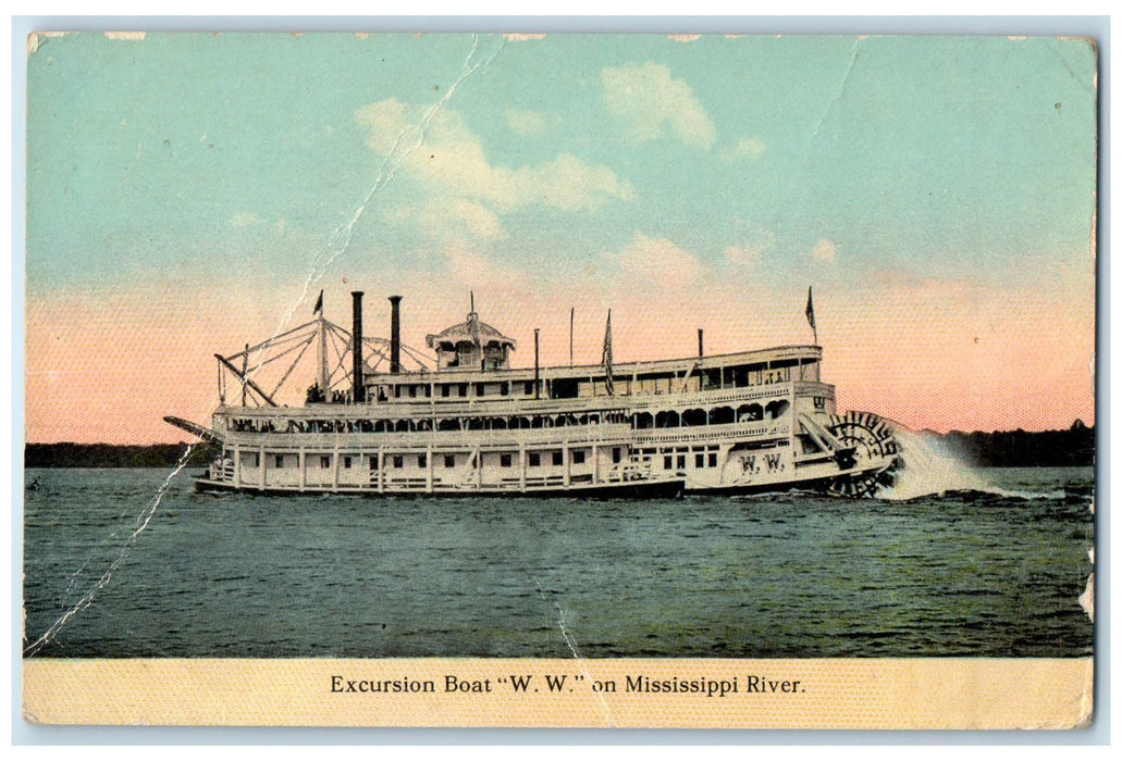 1907 Excursion Boat W.W. On Mississippi River New Orleans Louisiana LA Postcard