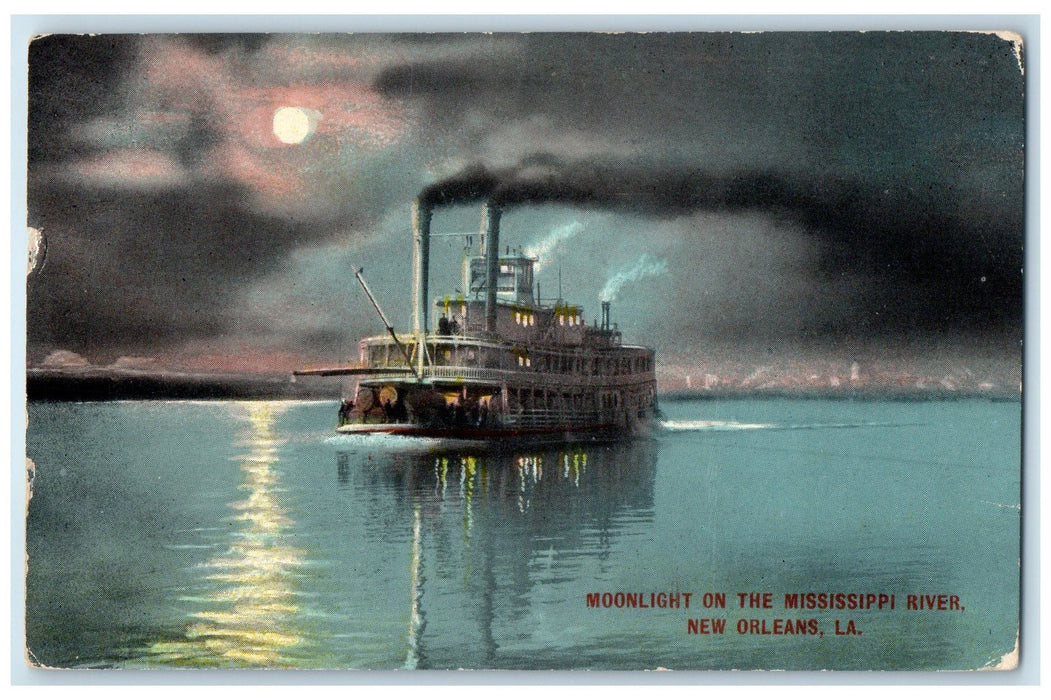 1911 Moonlight On The Mississippi River New Orleans Louisiana LA Posted Postcard