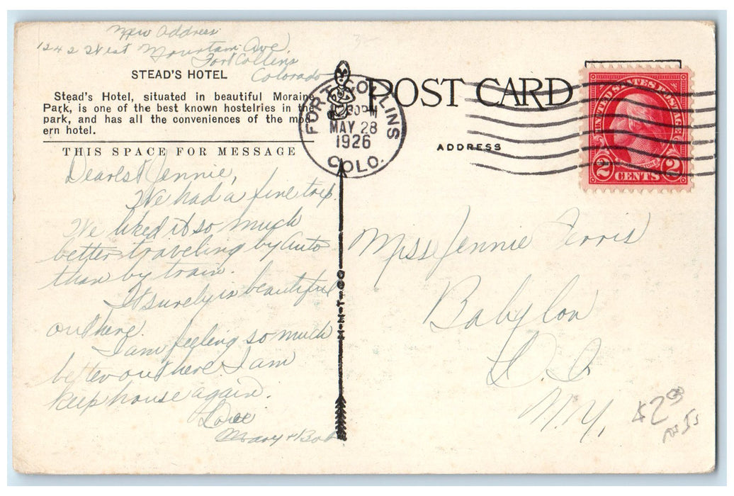 1926 Stead's Hotel & Restaurant Mountain Snowcapped Moraine Park CO Postcard