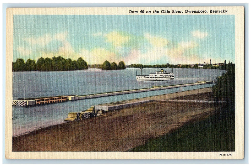 c1940's Dam 46 On The Ohio River Steamer Owensboro Kentucky KY Unposted Postcard