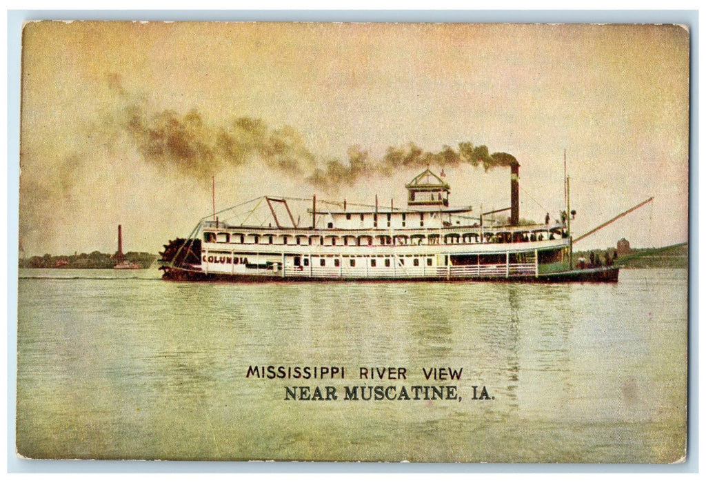 c1910s Mississippi River View Steamship Near Muscatine Iowa IA Unposted Postcard