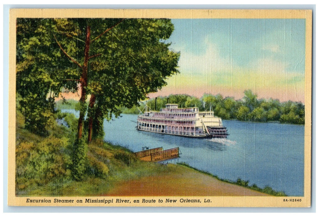 c1940's Excursion Steamer On Mississippi River New Orleans Louisiana LA Postcard