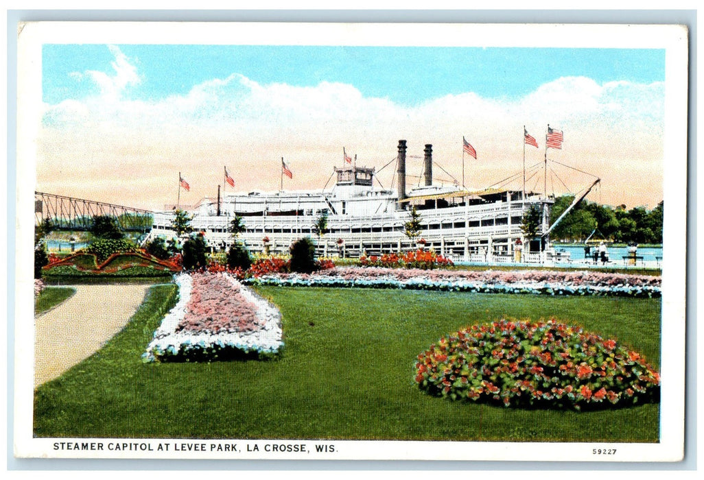 c1940's Steamer Capitol At Leeve Park La Crosse Wisconsin WI Unposted Postcard