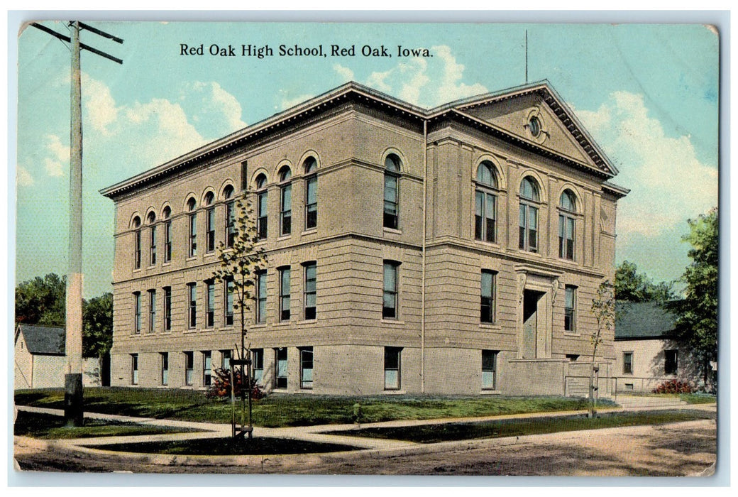 c1910's Red Oak High School Exterior Roadside Red Oak Iowa IA Unposted Postcard