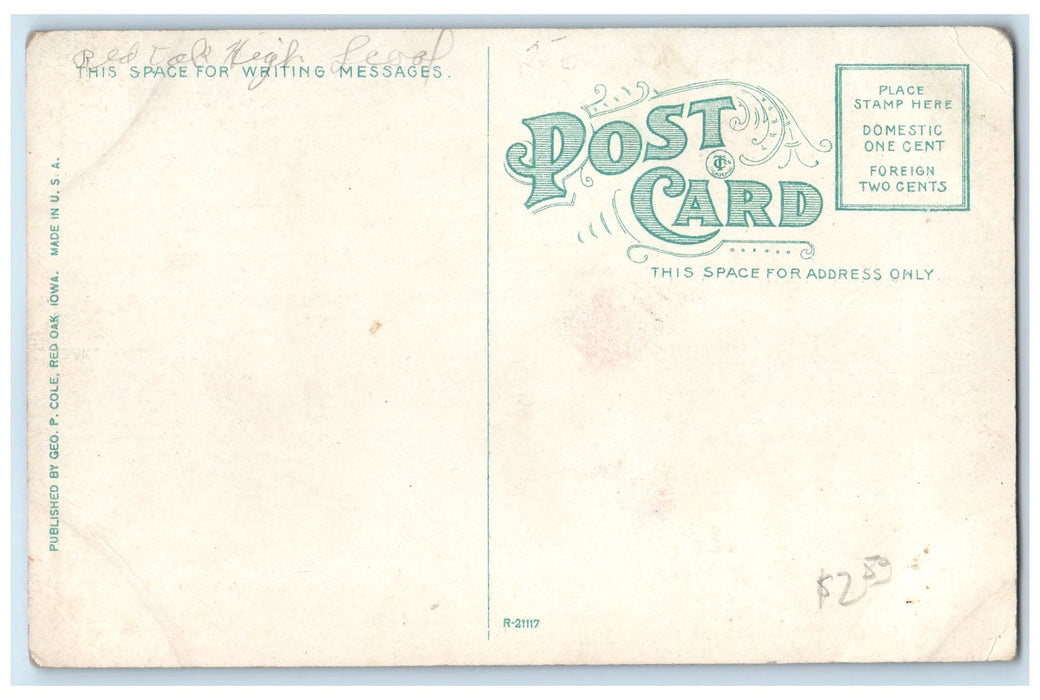 c1910's Red Oak High School Exterior Roadside Red Oak Iowa IA Unposted Postcard