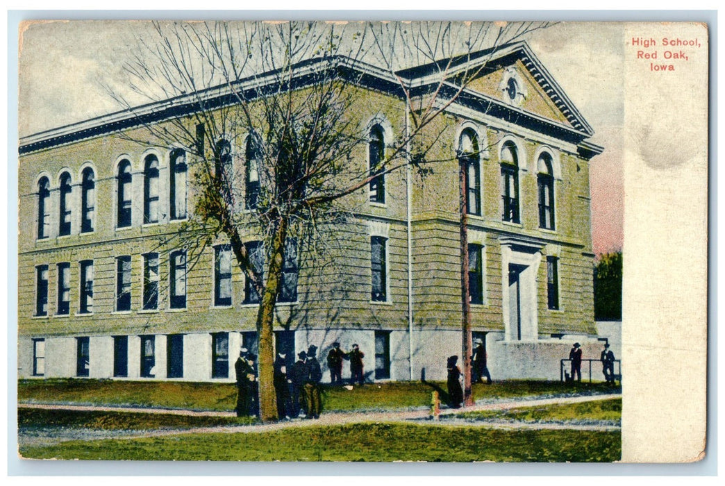 c1910's High School Exterior Roadside Trees Red Oak Iowa IA Unposted Postcard