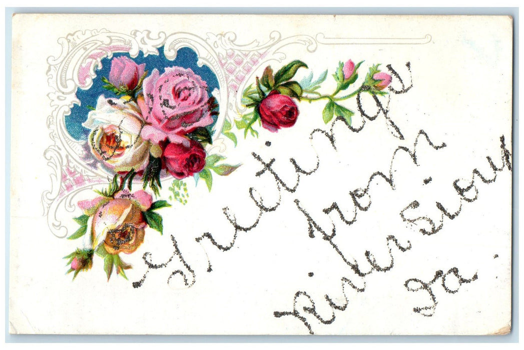 c1910's Greetings From River Sioux Iowa IA Unposted Embossed Flowers Postcard