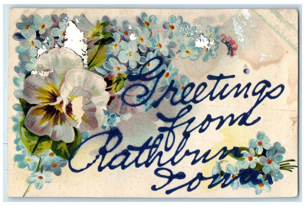 c1910's Greetings From Rathbun Iowa IA Unposted Leaves And Flowers Postcard