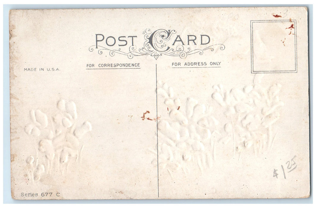 c1910s Greetings From Rossie Iowa IA Unposted Embossed Leaves & Flowers Postcard