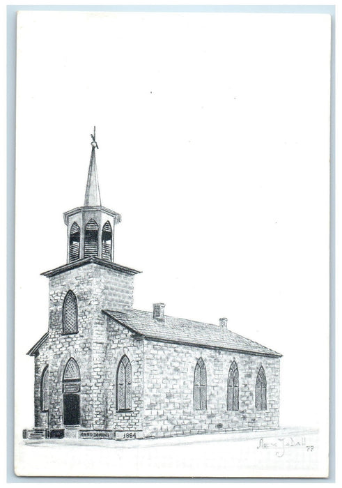 c1940s Old Union Later Methodist Church Exterior Sketch Scene Unposted Postcard