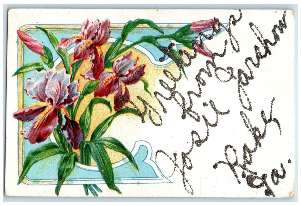 1940 Greetings From Josil Jarshow Rake Iowa IA Posted Embossed Flowers Postcard