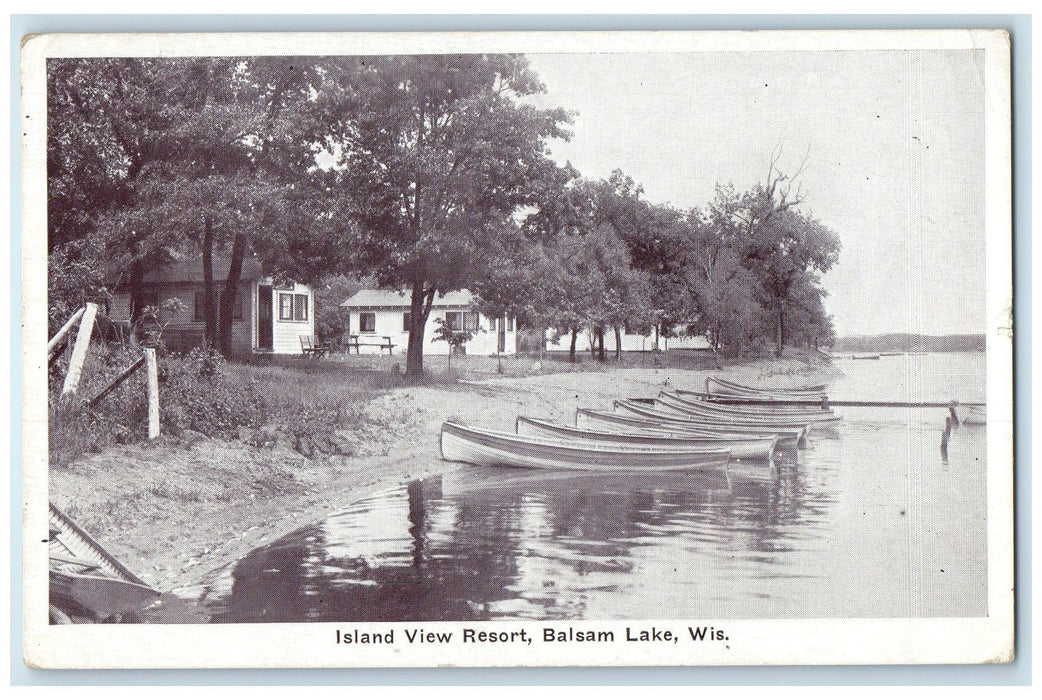 1936 Island View Resort Boats Scene Balsam Lake Wisconsin WI Unposted Postcard