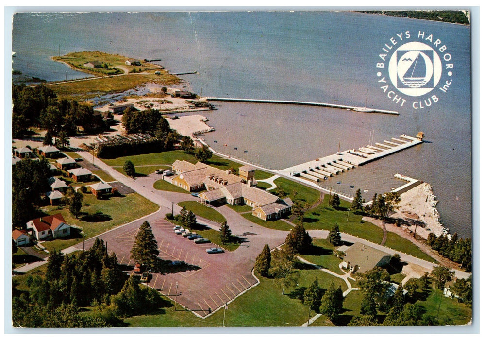 1971 Aerial View Bailey's Harbor Yacht Club Water Bay Wisconsin WI Cars Postcard