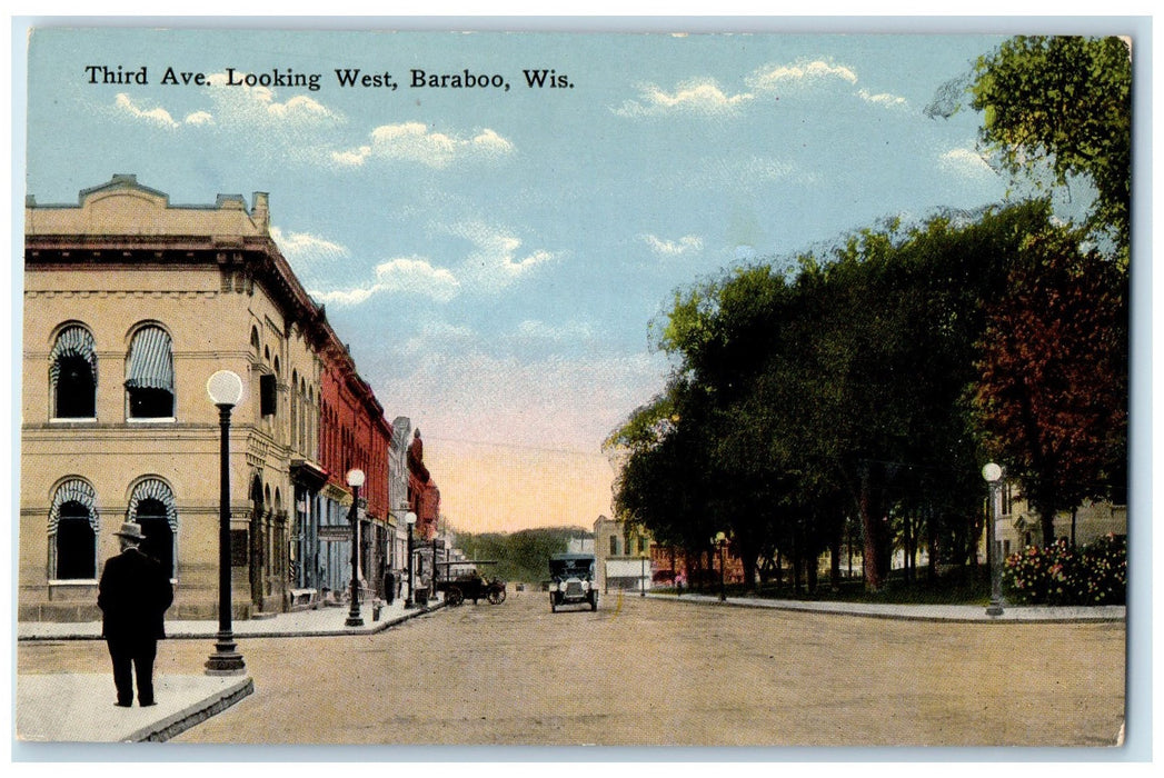 c1910s Third Avenue Looking West Exterior Roadside Baraboo Wisconsin WI Postcard