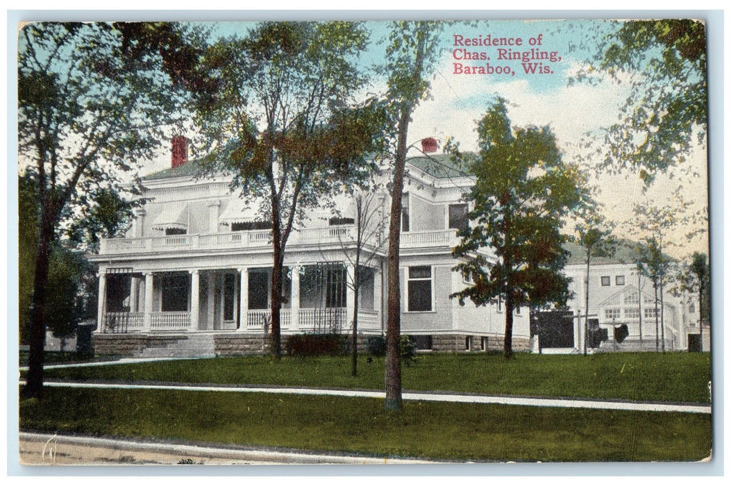 c1910s Residence Of Chas. Ringling Exterior Baraboo Wisconsin WI Trees Postcard