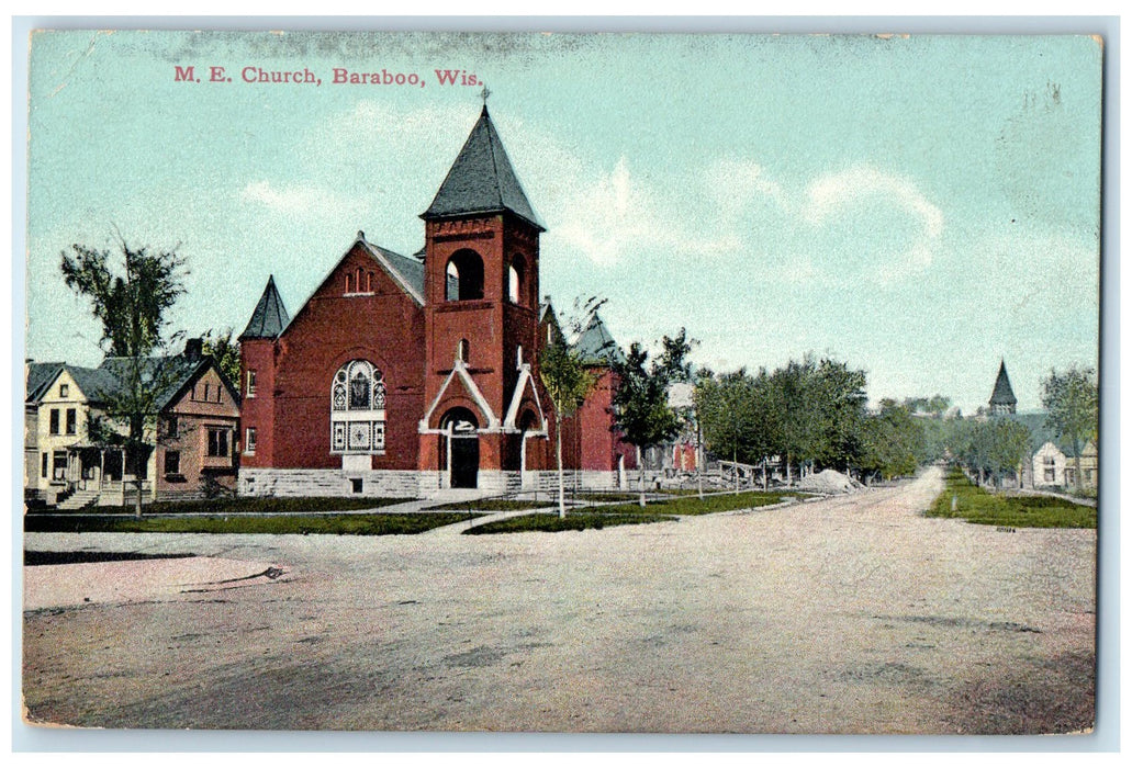 c1910's Methodist Episcopal Church Exterior Baraboo Wisconsin WI Trees Postcard