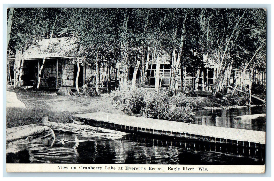 c1920 Cranberry Lake Everett's Resort Cottage Eagle River Wisconsin WI Postcard