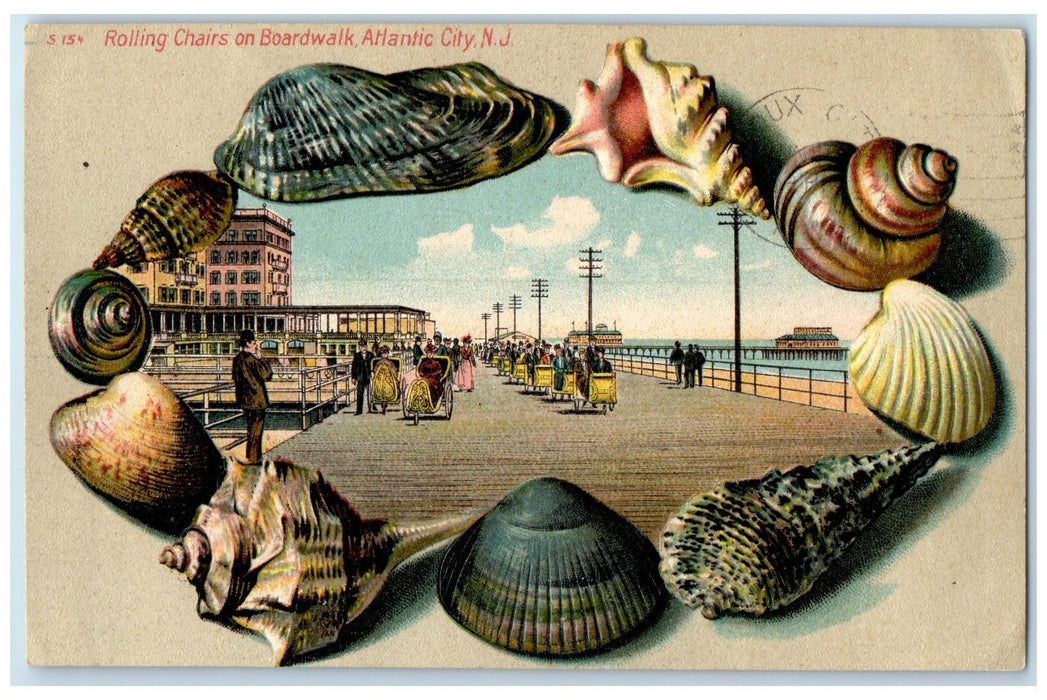 1908 Rolling Chairs On Boardwalk Tourists Atlantic City New Jersey NJ Postcard