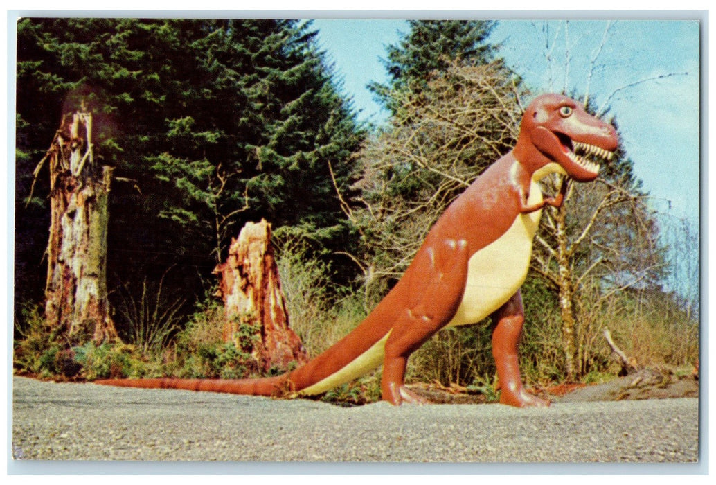 c1950's Tyrannosaurus King Of The Dinosaurs Near Gold Beach Oregon OR Postcard