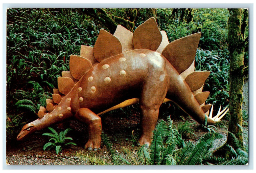 c1950's Stegosaurus Plant Eating Dinosaur Prehistoric Gardens Oregon OR Postcard