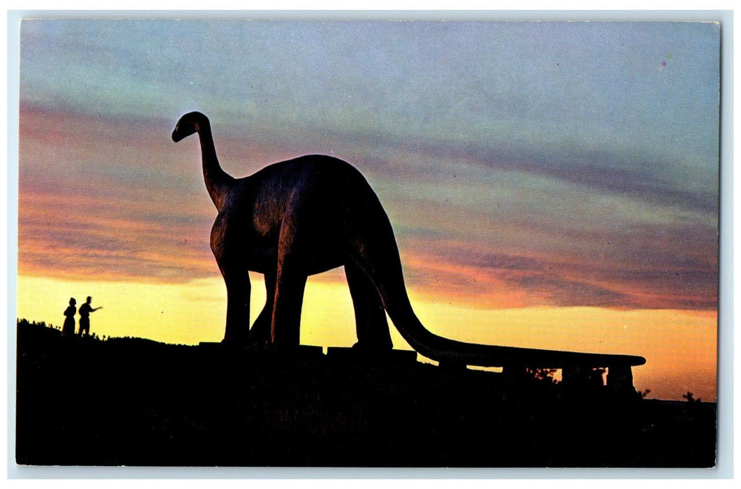 c1950's Brontosaurus At Sunset Dinosaur Park Rapid City South Dakota SD Postcard