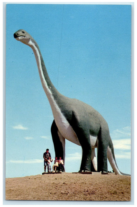 c1950 Dinosaur Park Brontosaurus Kids Father Rapid City South Dakota SD Postcard