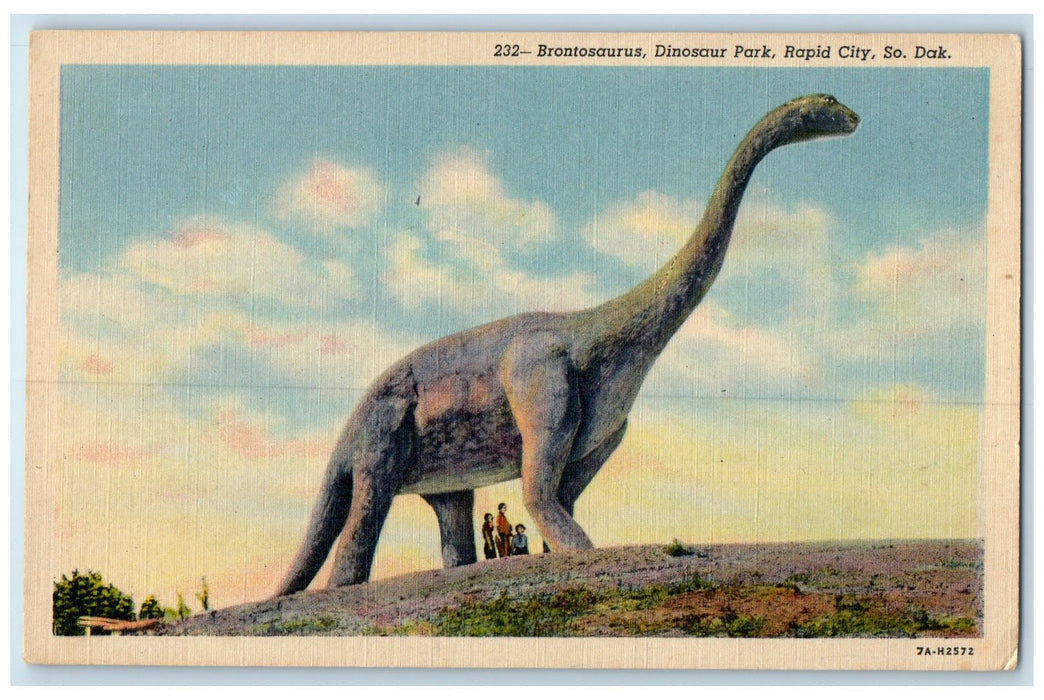 c1940's Brontosaurus Dinosaur Park Family Rapid City South Dakota SD Postcard