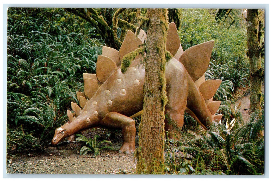 c1950's Stegosaurus Replica Plant Eater Prehistoric Gardens Oregon OR Postcard